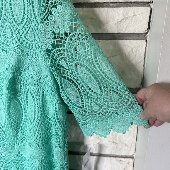 R & K Women's Size 18 Mint Green Lined Lace Knee Length Sheath Dress Cocktail - Picture 3 of 9